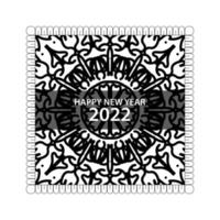 feliz año nuevo 2022 en mandala de adorno indio dibujado a mano vector