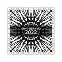 feliz año nuevo 2022 en mandala de adorno indio dibujado a mano vector