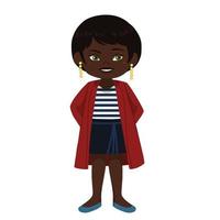 Sophisticated Cute Little African American Girl in Red Jacket vector