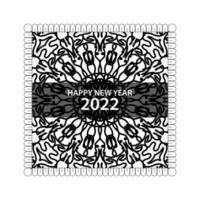 feliz año nuevo 2022 en mandala de adorno indio dibujado a mano vector