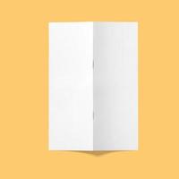 Top up view blank white brochure vertical upside down open isolated on bright brown background. photo