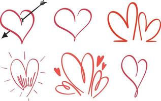 Set of different heart patterns in doodle style vector