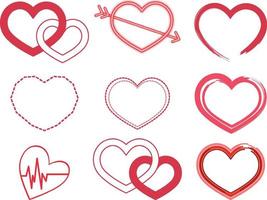 Set of different hearts in doodle style vector