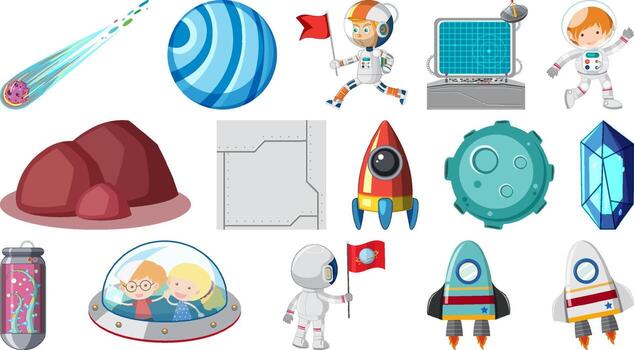 Set of isolated fantasy space game objects and elements vector