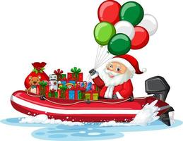 santa claus en el barco con sus regalos vector