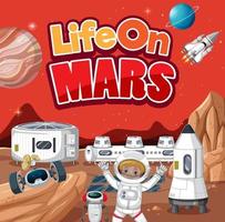 Astronaut life on Mars planet cartoon poster vector