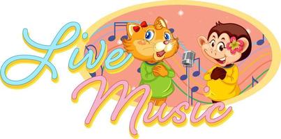 Live Music logo with monkey and cat singing vector