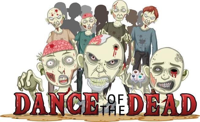Creepy zombies with Dance of the dead word logo for Halloween