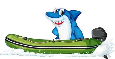 Happy shark on dinghy boat on white background vector