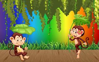 Monkey in the forest on gradient rainbow background vector