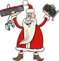 cartoon Santa Claus with graphics card and game console vector