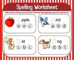 Spelling worksheet template for kids vector