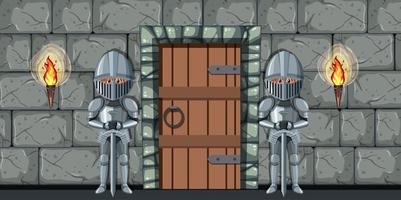 Two medievals standing guard in front of the door vector