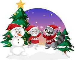 Cute and raccoon wearing Christmas winter outfits vector