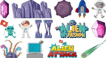 Isolated fantasy space game objects and elements set vector