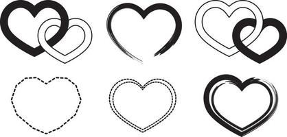 Conjunto de diferentes corazones de doodle vector