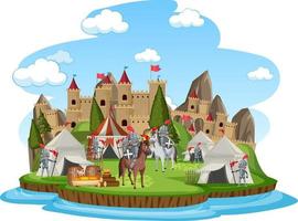 Military medieval camp on white background