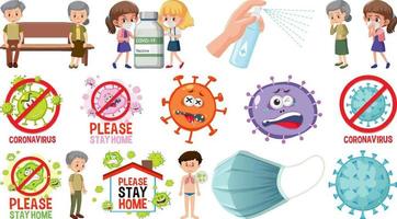 Cartoon character and Coronavirus vaccination isolated objects vector