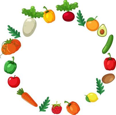 Various fruits and vegetables border