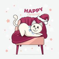 Merry christmas greeting cards white cute cat vector illustration free download