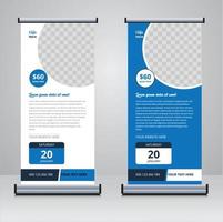 Plantilla de diseño de banner enrollable azul y blanco que viaja vector