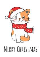 lindo gatito de navidad dibujado a mano vector