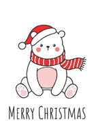 Cute Hand Drawn Sitting Christmas Polar Bear vector