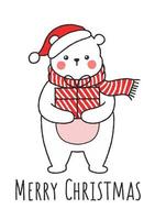 Cute Hand Drawn Christmas Polar Bear Holding Present Box vector