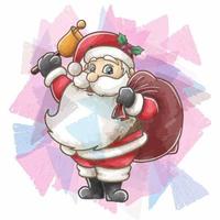 Hand Drawn Watercolor Christmas Santa Claus Holding Bag vector