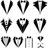 caballero con traje, sombrero retro, lazo y gafas. emblema de esmoquin retro. diseño en blanco y negro para logo, web, banner. ilustración vectorial.