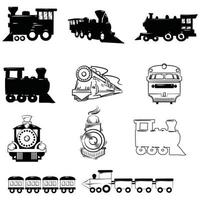 conjunto de trenes antiguos aislado sobre fondo blanco. elemento de diseño para etiqueta, marca de fábrica, letrero, cartel. ilustración vectorial