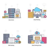 Pack of Data Hosting Flat Illustrations vector