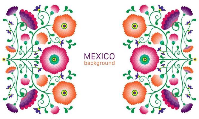 Embroidery native flowers folk pattern with Polish and Mexican influence.  Trendy ethnic decorative traditional floral in symmetric design, for  fashion, interior, stationery. Vector isolated on white 4655894 Vector Art  at Vecteezy