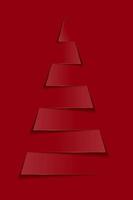 Paper christmas tree. Vector new year card in paper cut style and gold border, red background