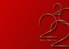 Golden 2022 New Year logo. Holiday greeting card. Vector illustration. Holiday design for greeting card, invitation, calendar, party, gold luxury vip, isolated on red background