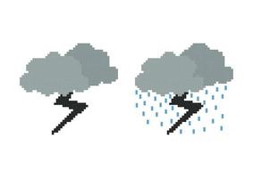 Ilustración de nube de relámpagos y tormenta eléctrica con tema de píxeles vector