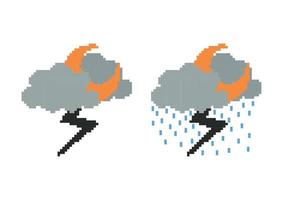 Ilustración de tormenta en la noche con tema de píxeles vector