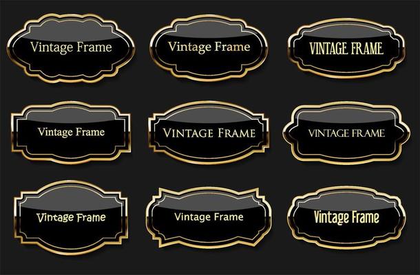 Collection of golden badges and labels retro style