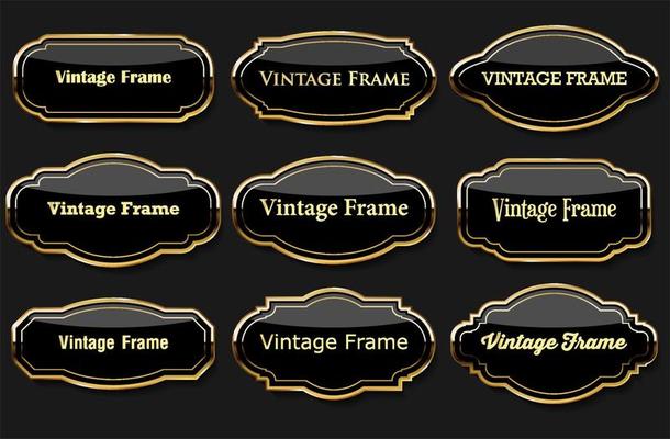 Collection of golden badges and labels retro style