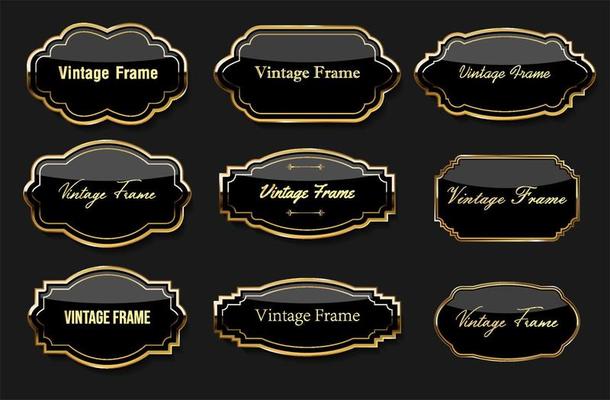 Collection of golden badges and labels retro style