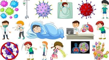 Set of sick people with different symptoms vector