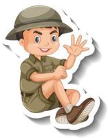 niño usa traje de safari pegatina de personaje de dibujos animados vector