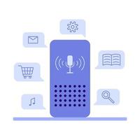 Smart speaker, voice command device application, wireless virtual assistant technology. Voice control. Vector illustration