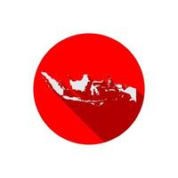 Map of Indonesia on red circle with long shadow vector