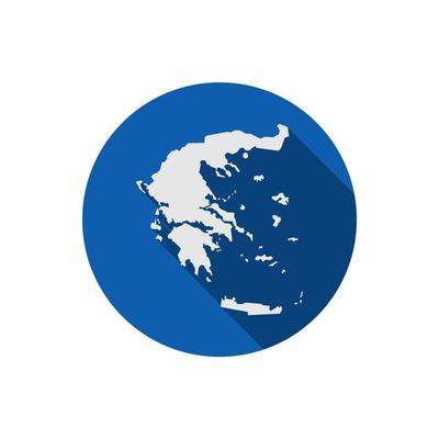 Map of Greece on blue circle with long shadow