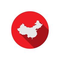 Map of China on red circle with long shadow vector