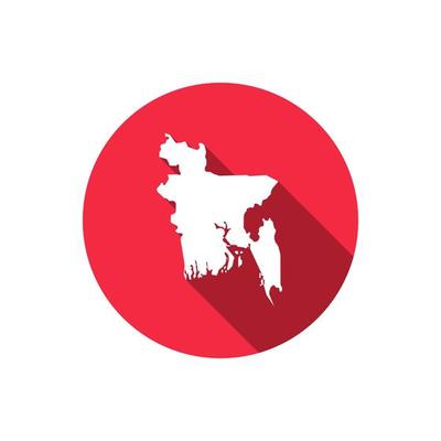 Map of Bangladesh on red circle with long shadow