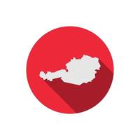 Map of Austria on red circle with long shadow vector