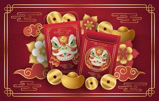 Chinese red envelope with coins and money isolated on white background,  lunar new year element in cartoon style 11507300 Vector Art at Vecteezy