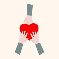 Charity symbol. Concept of charity and donation. Give and share your love with people. Hands holding a heart. Giving heart for donation, health, voluntary, nonprofit organization vector
